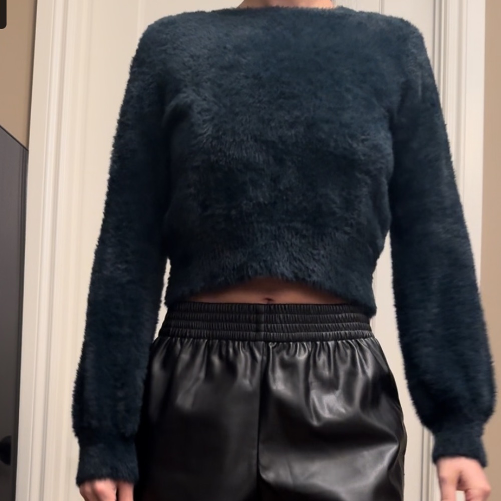 Sunday best dark green fuzzy sweater